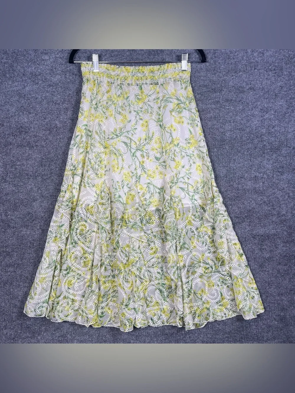 Alice+Olivia Jocelyn Womens 2 Sun Ditsy Floral Eyelet Embroidered Midi Skirt